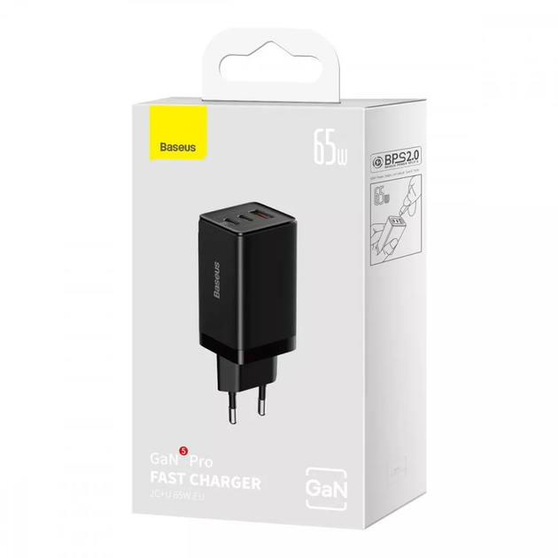 Сетевое зарядное устройство для Baseus GaN5 Pro Fast Charger 65W черный (CCGP120201) - Фото 2 Сетевое зарядное устройство для Baseus GaN5 Pro Fast Charger 65W черный (CCGP120201) - изображение 2