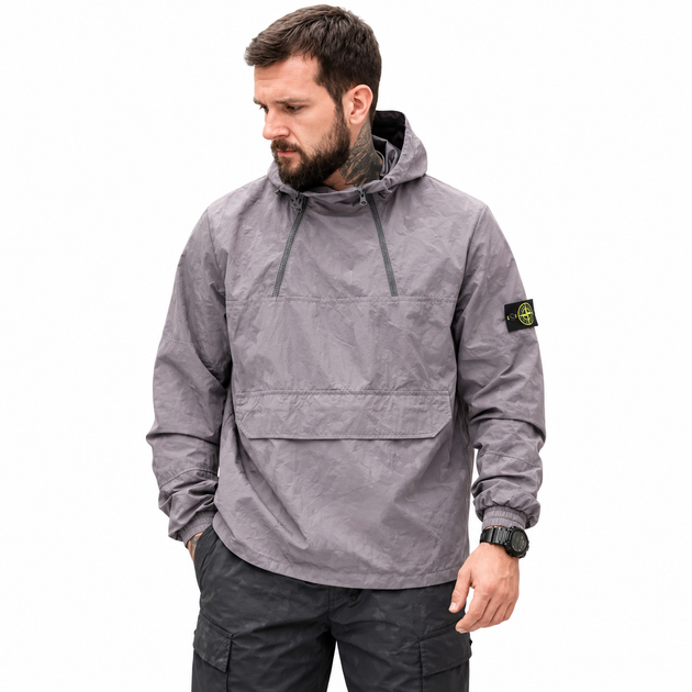 Анорак чоловічий Stone Island світло-сірий, вітровка чоловіча з капюшоном, варена плащівка XXL - Фото 1 Анорак чоловічий Stone Island світло-сірий, вітровка чоловіча з капюшоном, варена плащівка XXL - зображення 1