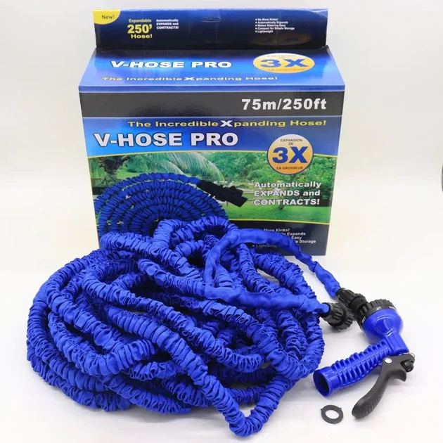 Шланг для поливання X-hose 75 м розтягувальний з насадкою розпилювачем синій для саду та городу компактний садовий інвентар - зображення 10