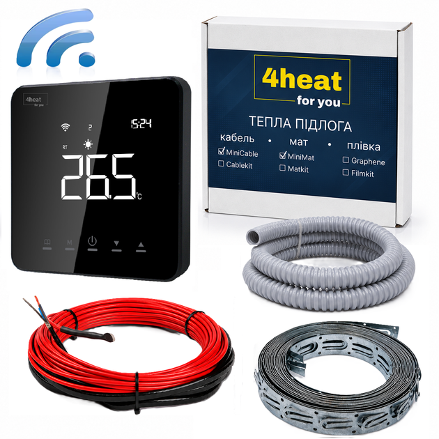 Розумна тепла підлога 4HEAT CableKit WSB-525 (2,9-3,7 м2) Кабель + WiFi регулятор + Монт. стрічка + Гофра - Фото 1 Розумна тепла підлога 4HEAT CableKit WSB-525 (2,9-3,7 м2) Кабель + WiFi регулятор + Монт. стрічка + Гофра - зображення 1