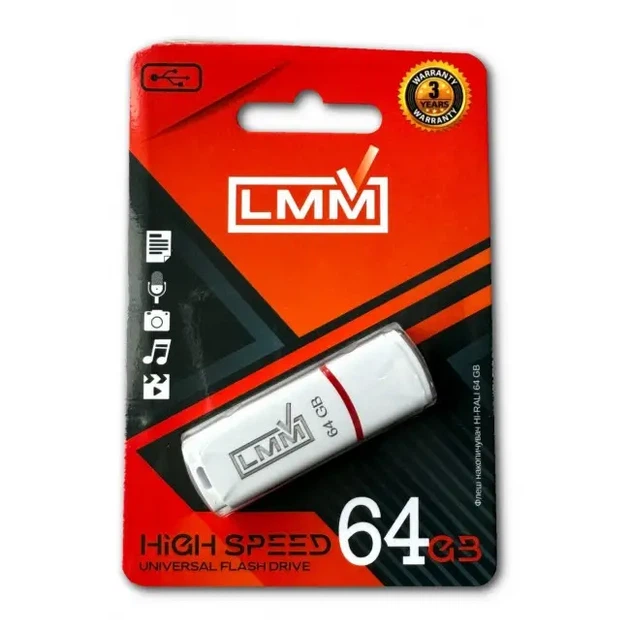Флешка USB 64GB LMM Classic белая usb 2.0 влагозащищенный корпус скорость до 480 Мбіт/с - изображение 3