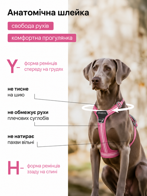 Шлея для собак Duomm No-Pull з повідцем, регульована та світловідбивна рожевий, XL (294XL-PINK) - Фото 5 Шлея для собак Duomm No-Pull з повідцем, регульована та світловідбивна рожевий, XL (294XL-PINK) - зображення 5