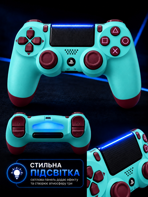 Джойстик игровой универсальный для sony playstation ps3 ps4 PC ios android tv windows беспроводной Doubleshock bluetooth геймпад сони плейстейшен пс3 пс4 пк компьютера андроид тв с двойной вибрацией сенсором аудио динамиком + зарядный кабель бирюзовый - изображение 2