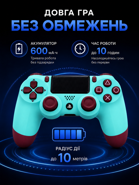 Джойстик игровой универсальный для sony playstation ps3 ps4 PC ios android tv windows беспроводной Doubleshock bluetooth геймпад сони плейстейшен пс3 пс4 пк компьютера андроид тв с двойной вибрацией сенсором аудио динамиком + зарядный кабель бирюзовый - изображение 4