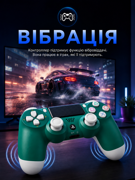 Джойстик ігровий універсальний для Sony PlayStation PS3 PS4 ПК iOS Android TV Windows бездротовий Doubleshock Bluetooth геймпад Sony Плейстейшен PS3 PS4 ПК комп'ютера Андроїд TV з подвійною вібрацією сенсором аудіо динаміком + зарядним біло-зелений - Фото 3 Джойстик ігровий універсальний для Sony PlayStation PS3 PS4 ПК iOS Android TV Windows бездротовий Doubleshock Bluetooth геймпад Sony Плейстейшен PS3 PS4 ПК комп'ютера Андроїд TV з подвійною вібрацією сенсором аудіо динаміком + зарядним біло-зелений - зображення 3