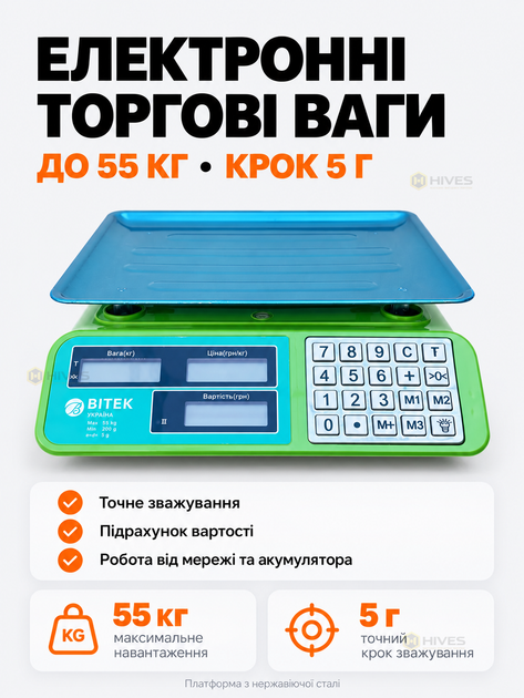 Электронные торговые весы до 55 кг, шаг 5 г, платформа 34х25 см, двухсторонний LCD-дисплей, аккумулятор 4V 4Ah, подсчет стоимости, тара - Фото 1 Электронные торговые весы до 55 кг, шаг 5 г, платформа 34х25 см, двухсторонний LCD-дисплей, аккумулятор 4V 4Ah, подсчет стоимости, тара - изображение 1