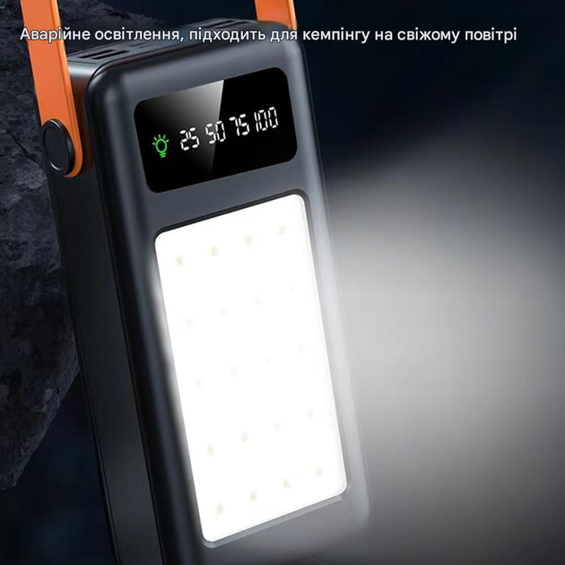 Повербанк 100000 mAh зовнішній акумулятор Power Bank із сонячною батареєю та дисплеєм для телефону 4 USB Type-C з ліхтариком - Фото 3 Повербанк 100000 mAh зовнішній акумулятор Power Bank із сонячною батареєю та дисплеєм для телефону 4 USB Type-C з ліхтариком - зображення 3