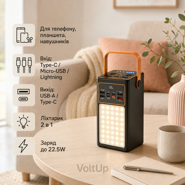 Повербанк Power Bank 100000 mAh 22.5W чорний — портативна батарея Fast Charge PD QC 3.0 з дисплеєм для телефона - Фото 2 Повербанк Power Bank 100000 mAh 22.5W чорний — портативна батарея Fast Charge PD QC 3.0 з дисплеєм для телефона - зображення 2