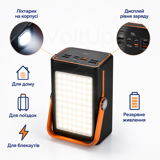 Повербанк Power Bank 100000 mAh 22.5W чорний — зовнішній акумулятор Fast Charge PD QC 3.0 з дисплеєм, USB та Type-C - зображення 4
