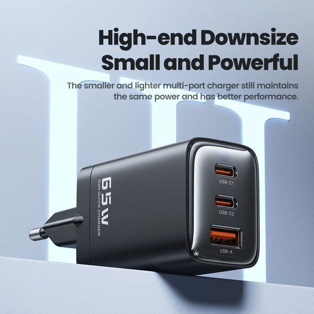 Зарядное устройство Toocki 65W Type-C PD QC3.0 EU GaN 65 Вт блок питания зарядка для планшетов и смартфонов - Фото 6 Зарядное устройство Toocki 65W Type-C PD QC3.0 EU GaN 65 Вт блок питания зарядка для планшетов и смартфонов - изображение 6