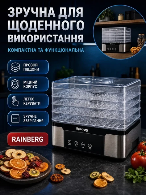 Електрична сушарка для овочів і фруктів Rainberg RB-2291 1000 Вт - зображення 5