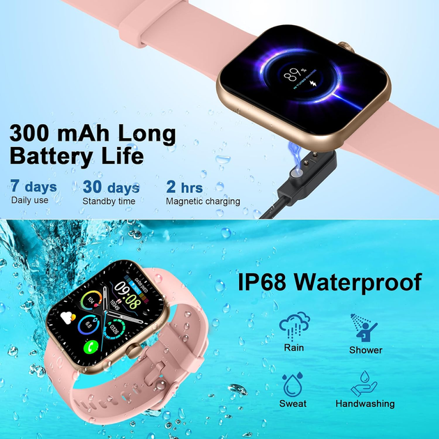 Розумний годинник Y66 1,96" HD, Bluetooth-дзвінки, IP68, 110+ спортивних режимів, пульс, сон, SpO2, рожевий - зображення 3