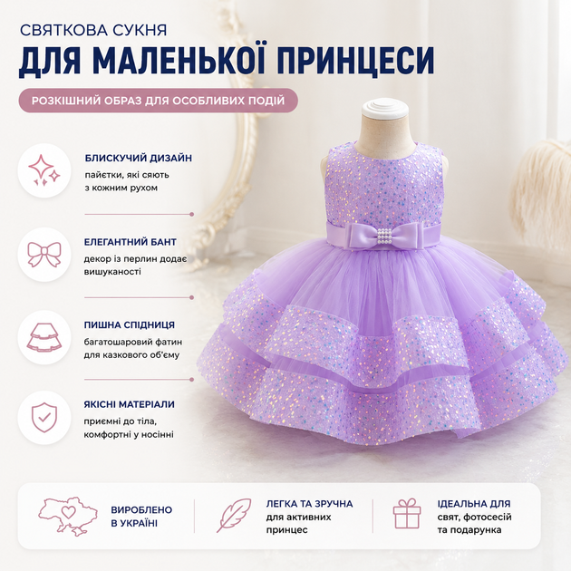 Пишна сукня для маленьких дівчаток з блискітками (Білий 120см) - зображення 8