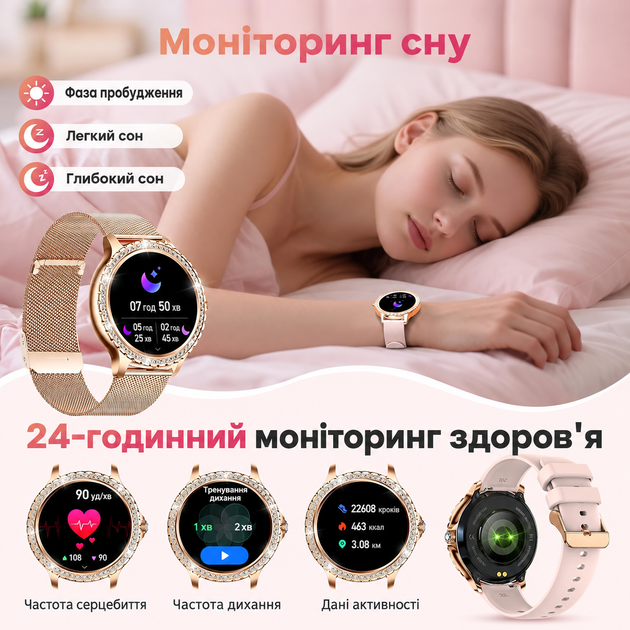 Розумний смарт годинник для жінок 1,32″ з Bluetooth-дзвінками, повідомленнями, пульсометром, 100+ спортрежимами та 2 ремінцями - Фото 3 Розумний смарт годинник для жінок 1,32″ з Bluetooth-дзвінками, повідомленнями, пульсометром, 100+ спортрежимами та 2 ремінцями - зображення 3