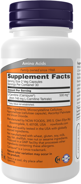 Suplement diety Now Foods L-Carnitine 250 mg 60 kapsułek (733739000620) - obraz 2