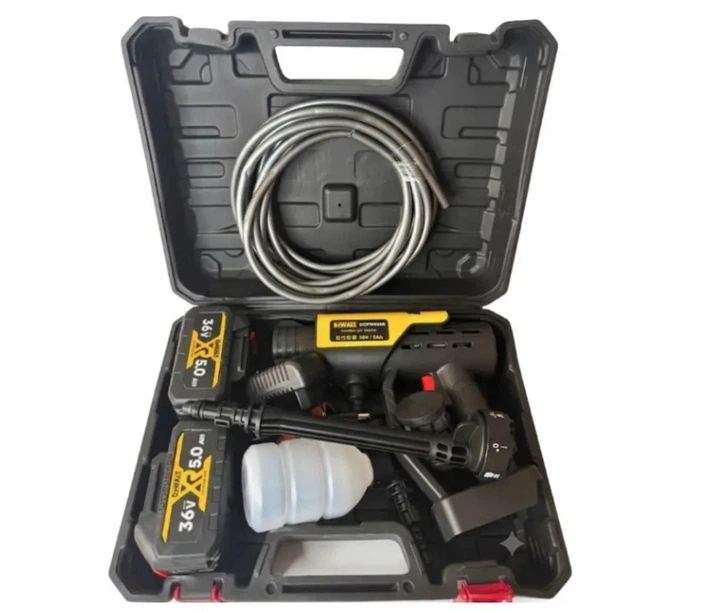 Аккумуляторная мойка высокого давления DeWalt DCPW655B 30 бар портативная минимойка для авто с 2 АКБ 48 В 6 А·ч беспроводной аппарат для мойки автомобиля плитки фасада с пеногенератором и насадками - изображение 6