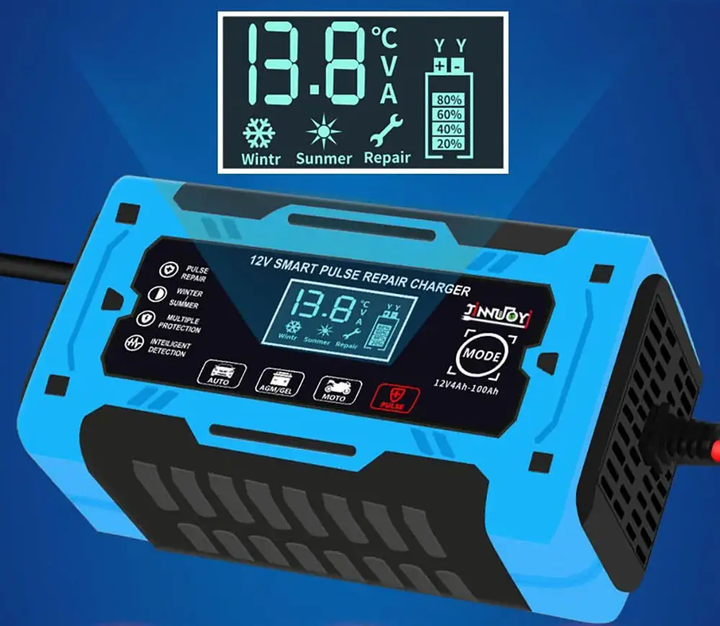 Автоматическое зарядное устройство для автомобильного аккумулятора 12V10A импульсная зарядка с дисплеем для AGM GEL и свинцово кислотных аккумуляторов(1210ак) - изображение 4