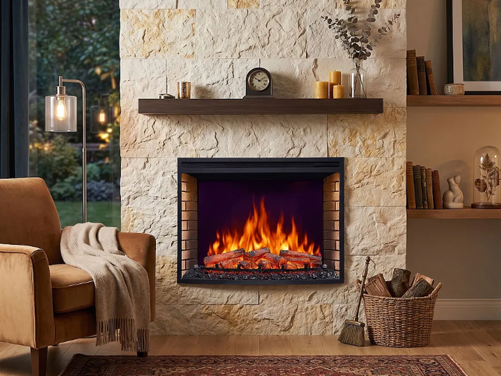 Электрокамин ArtiFlame AF33 - 86.6 см, выгнутое панорамное стекло, 3D-эффект пламени, LED-подсветка и обогрев - изображение 8
