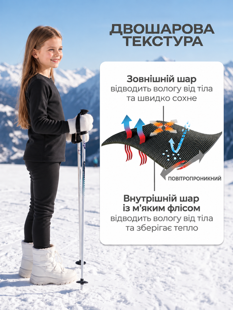 Термобелье детское для мальчика девочки зимнее для детей подростков на флисе термокомплект спортивная термоодежда теплая термо белье универсальный термокостюм OnePro 158 см черный цвет высокого качества 73385 - изображение 2