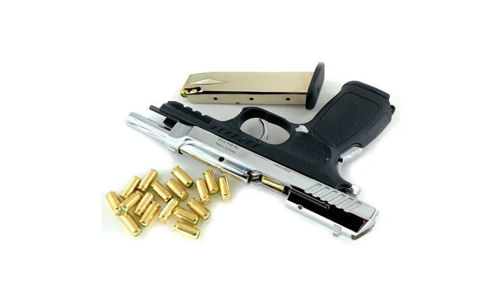 Стартовый пистолет Kuzey F92 shiny chrome, с доп. магазином (Beretta 92) - изображение 5