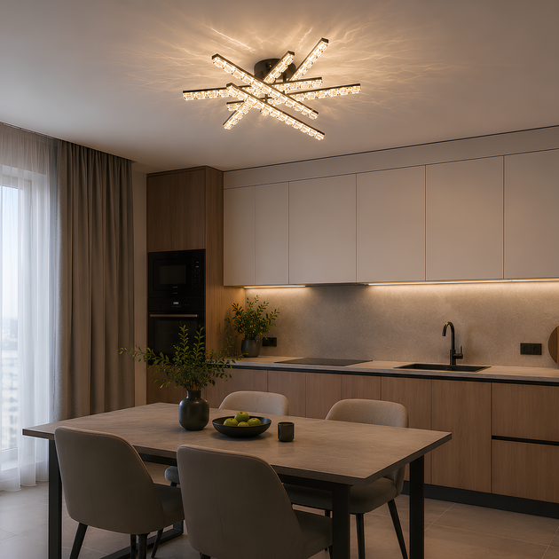 Стельова LED-люстра 84W з акриловими лінійними плафонами та пультом 3000-6500К корпус чорний Svet SY-33038/6 MB - Фото 8 Стельова LED-люстра 84W з акриловими лінійними плафонами та пультом 3000-6500К корпус чорний Svet SY-33038/6 MB - зображення 8