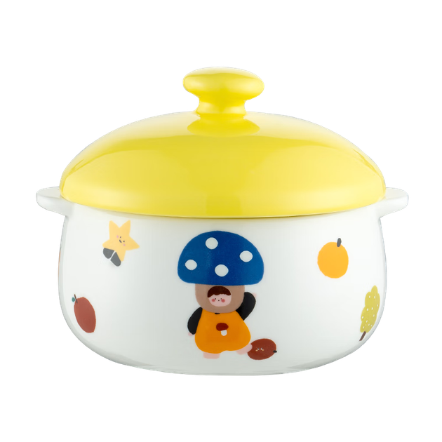 Керамическая миска Onlycook с двумя ушками и крышкой, миска для приготовления яиц на пару, кастрюля для тушения, детская дополнительная еда, паровая миска «Птичье гнездо», супница, маленькая суповая чашка, желтая. - изображение 4