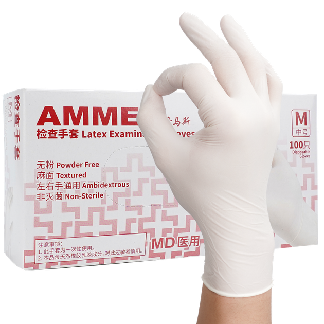 Одноразовые латексные перчатки AMMEX, 100 перчаток среднего размера, для стоматологических клиник, уборки дома, косметических процедур и осмотра при мытье посуды. - изображение 4