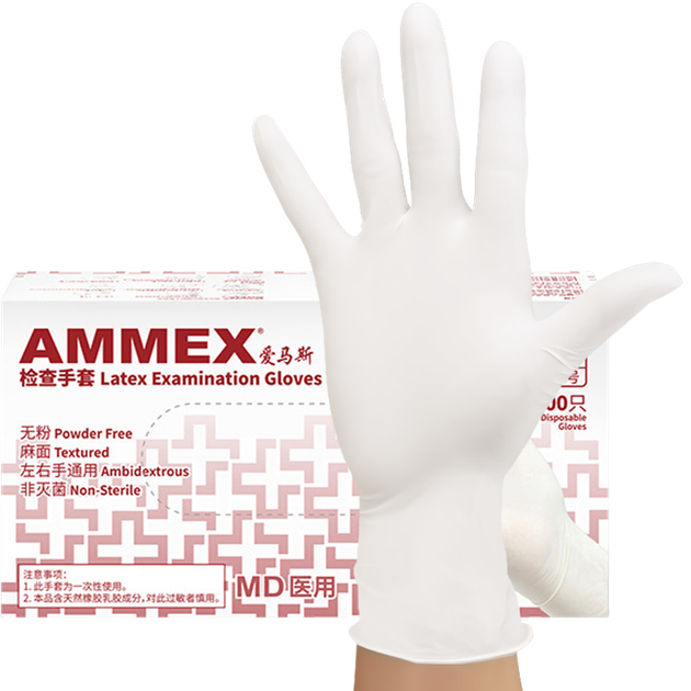 Одноразовые латексные перчатки AMMEX, 100 штук, размер S, для медицинского осмотра, защиты труда, водонепроницаемые, для уборки дома, мытья посуды, работы по дому, ухода за собой. - зображення 4