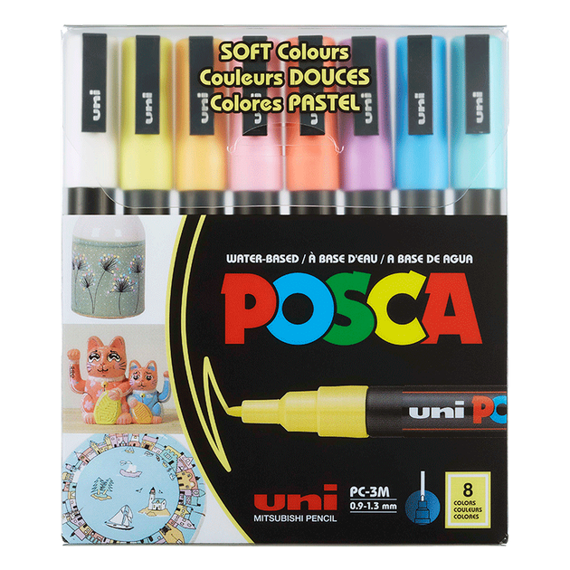 Акриловые маркеры Uni Mitsubishi POSCA (тонкий наконечник), мягкие, 8 цветов, ограниченная серия PC-3M, для плакатов, рекламы, рисования, граффити, живописи и акварели. - изображение 4