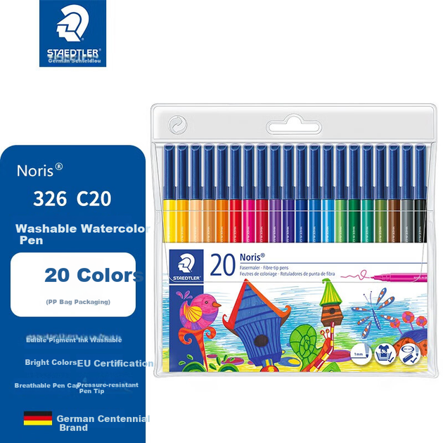Набор из 20 смываемых акварельных маркеров STAEDTLER, контурные ручки для детского творчества в детском саду, наконечник из волокна 1.0, чернила на водной основе, артикул 326C20. - Фото 4 Набор из 20 смываемых акварельных маркеров STAEDTLER, контурные ручки для детского творчества в детском саду, наконечник из волокна 1.0, чернила на водной основе, артикул 326C20. - изображение 4