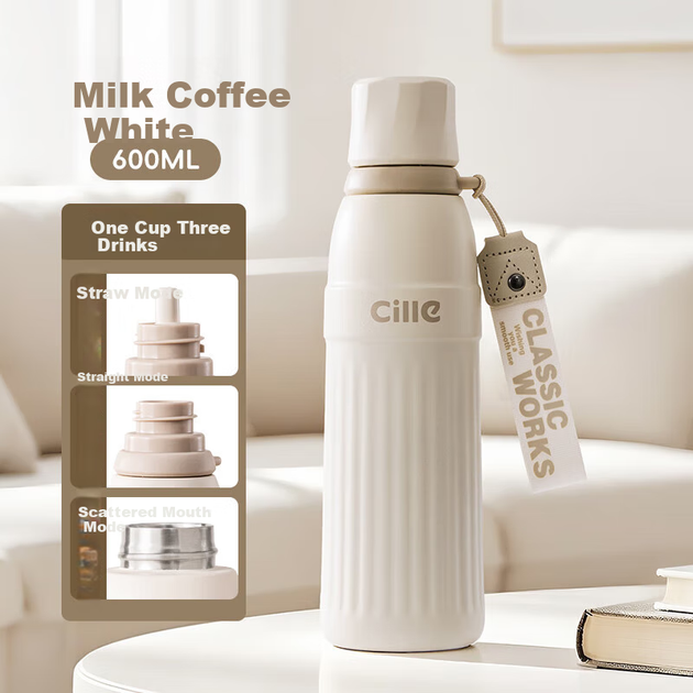 Термобутылка Cille с трубочкой 600 мл Milk Coffee White (XB-25132) - Фото 2 Термобутылка Cille с трубочкой 600 мл Milk Coffee White (XB-25132) - изображение 2