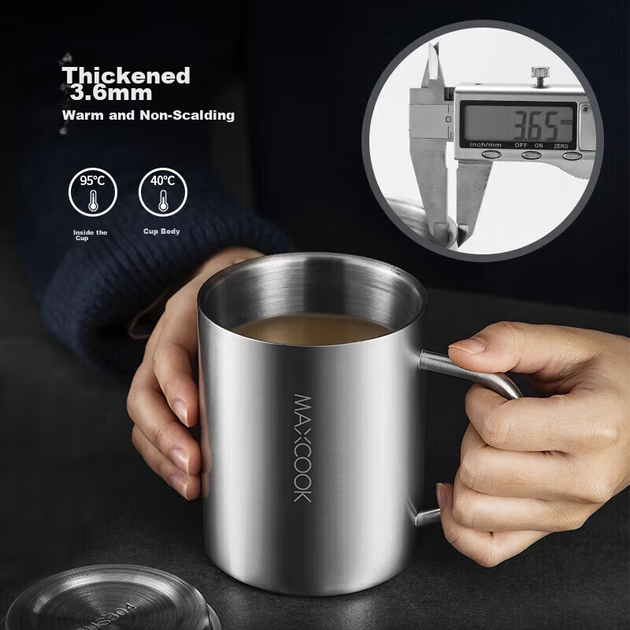 Детская двухслойная кружка для воды MAXCOOK из нержавеющей стали 304 с крышкой, с ситечком для чая и ручкой, 300 мл. - изображение 8