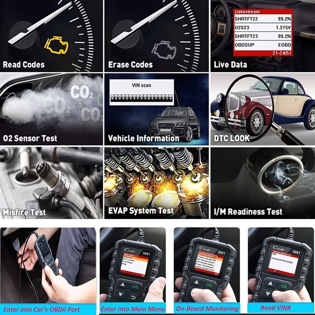 Автомобильный диагностический сканер LAUNCH Creader 3001 OBD2/EOBD — цветной дисплей, считывание и сброс ошибок двигателя Check Engine - изображение 4