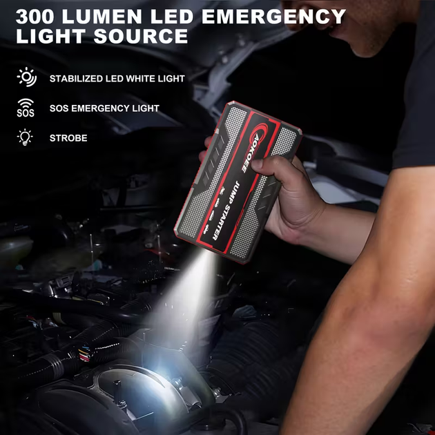 Портативное пусковое устройство для авто AOKOEE Jump Starter 12V — Бустер, повербанк, LED-фонарик 300 LM, 2xUSB - изображение 4