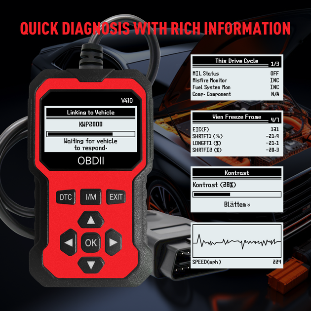 Автосканер диагностический OEM V410 OBD2 проводной с дисплеем - изображение 4