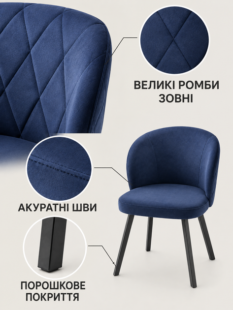 М’який стілець-крісло Страсбург з ромбами для кухні та вітальні 81×57 см, оббивкою антикіготь, до 200 кг, синій (49676340) - зображення 6