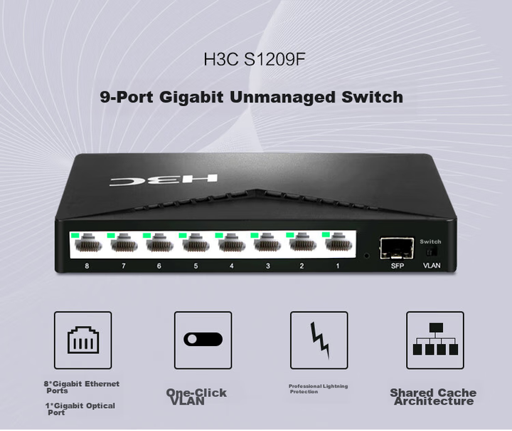 Коммутатор H3C S1209F гигабитный на 8 портов с оптическим портом неуправляемый - изображение 8