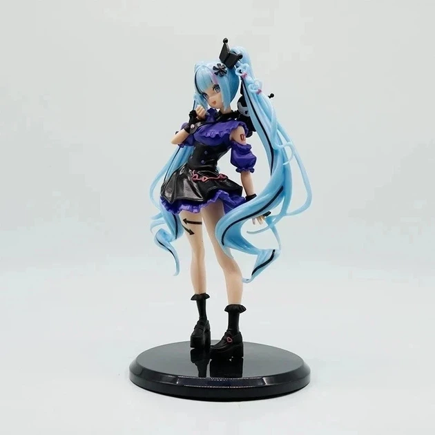 Коллекционная аниме-фигурка Hatsune Miku в образе Kuromi 20 см ПВХ статуэтка на подставке для декора рабочего стола и пополнения виртуальной коллекции - изображение 3