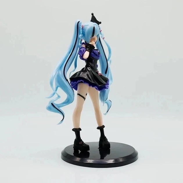 Коллекционная аниме-фигурка Hatsune Miku в образе Kuromi 20 см ПВХ статуэтка на подставке для декора рабочего стола и пополнения виртуальной коллекции - изображение 5