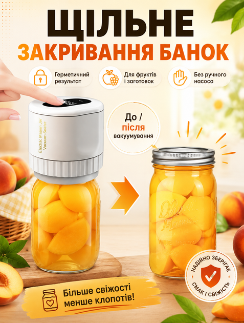 Вакууматор для банок электрический 60 кПа 2000 мАч с автоматическим сбросом давления + крышки 10 штук - изображение 5