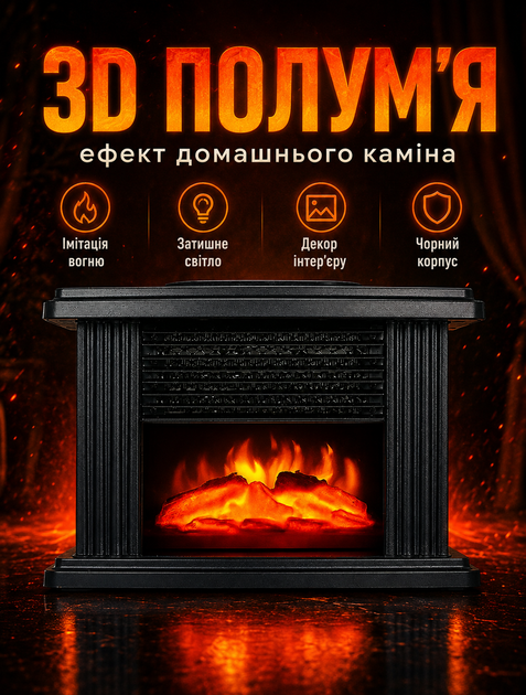 Камін електричний 3D ефект полум'я 1000 Вт 220В з дистанційним керуванням 22х15, 3х12 см - Фото 2 Камін електричний 3D ефект полум'я 1000 Вт 220В з дистанційним керуванням 22х15, 3х12 см - зображення 2