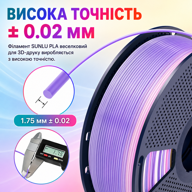 Філамент (пластик для 3D-принтера) SUNLU PLA Rainbow R3-0265 1,75 мм 1 кг - зображення 11