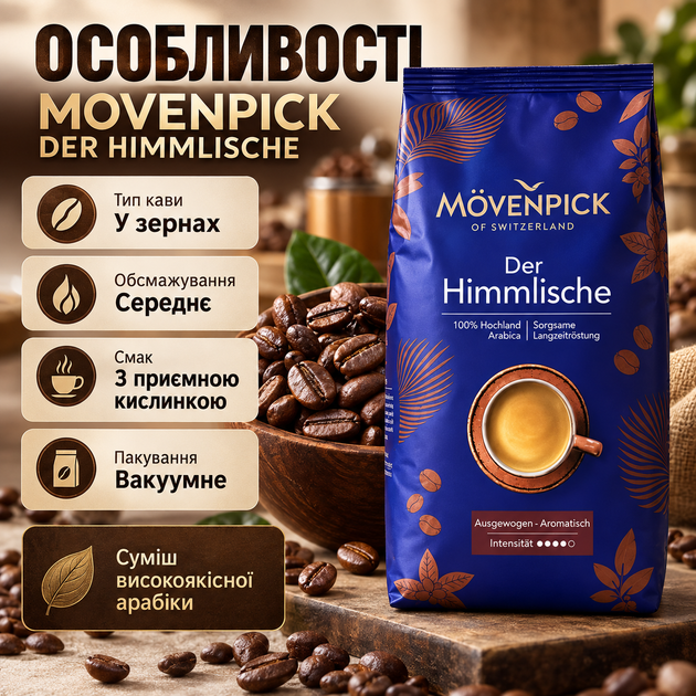 Зерновой кофе Movenpick 1010 г натуральная арабика кофе в зернах средней обжарки ароматный кофе с мягким послевкусием приятной кислинкой вакуумная упаковка - Фото 2 Зерновой кофе Movenpick 1010 г натуральная арабика кофе в зернах средней обжарки ароматный кофе с мягким послевкусием приятной кислинкой вакуумная упаковка - изображение 2