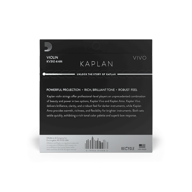 Струни для скрипки D'Addario KAPLAN VIVO VIOLIN STRING SET 4/4 Scale Medium Tension - зображення 3