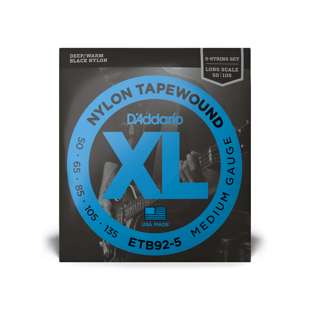 Струни для бас-гітари D'Addario ETB92-5 XL NYLON TAPEWOUND 5-STRING BASS (50-135) - Фото 1 Струни для бас-гітари D'Addario ETB92-5 XL NYLON TAPEWOUND 5-STRING BASS (50-135) - зображення 1