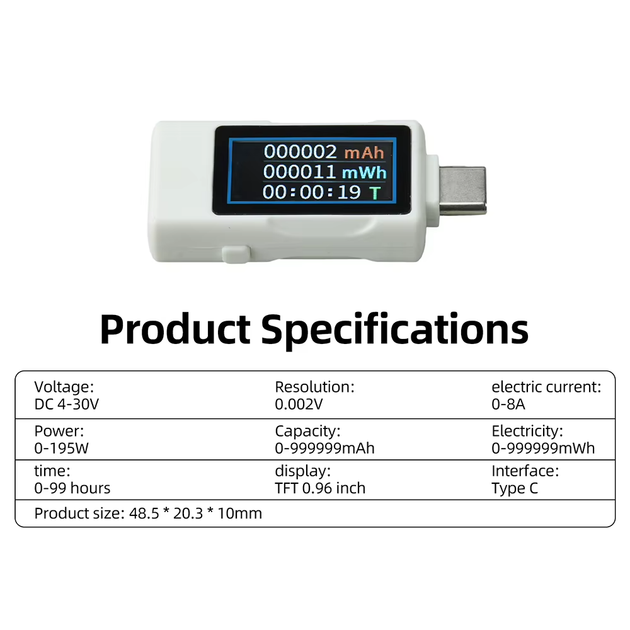 Тестер USB Type-C ZFX-1004CC цифровой измеритель напряжения и тока с TFT дисплеем - Фото 3 Тестер USB Type-C ZFX-1004CC цифровой измеритель напряжения и тока с TFT дисплеем - изображение 3