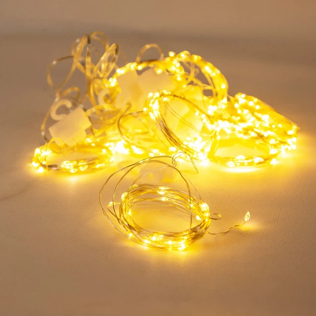 Гірлянда електрична Chomik срібляста 3х1,5 м 150 LED теплий білий USB з пультом - Фото 6 Гірлянда електрична Chomik срібляста 3х1,5 м 150 LED теплий білий USB з пультом - зображення 6