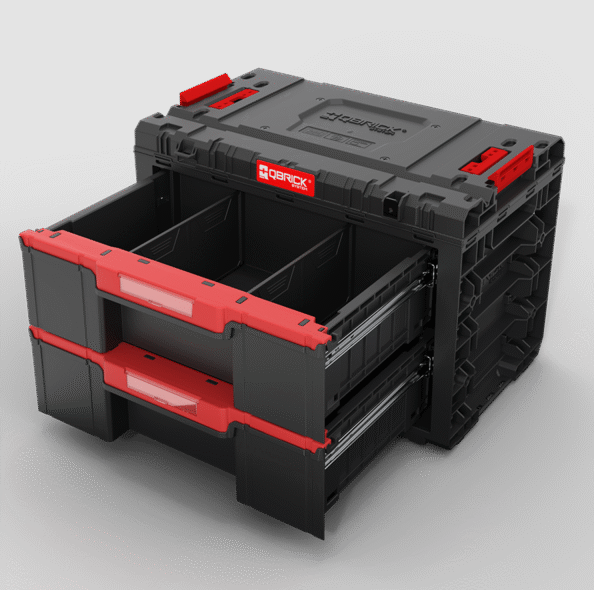 Ящик для інструментів на 2 відділення 410х242х122 мм QBRICK System Prime Drawer 2 Basic, модульний, чорний з червоним - Фото 2 Ящик для інструментів на 2 відділення 410х242х122 мм QBRICK System Prime Drawer 2 Basic, модульний, чорний з червоним - зображення 2