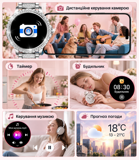 Умные часы для женщин с 2 ремешками, Bluetooth-звонками и фитнес-функциями, 1,32″, Android/iPhone, серебристые - изображение 6