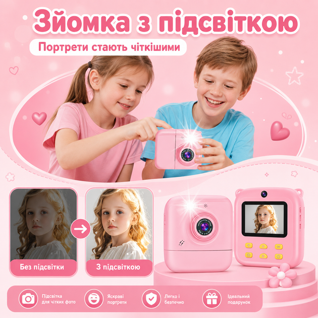 Дитяча цифрова камера PoddyPony з миттєвим друком, 1080P, 16× зумом та селфі-камерою - зображення 5